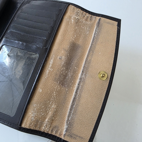 Dooney Bourke Trifold Wallet Clutch Leather Kisslock Coins Black - Picture 12 of 15